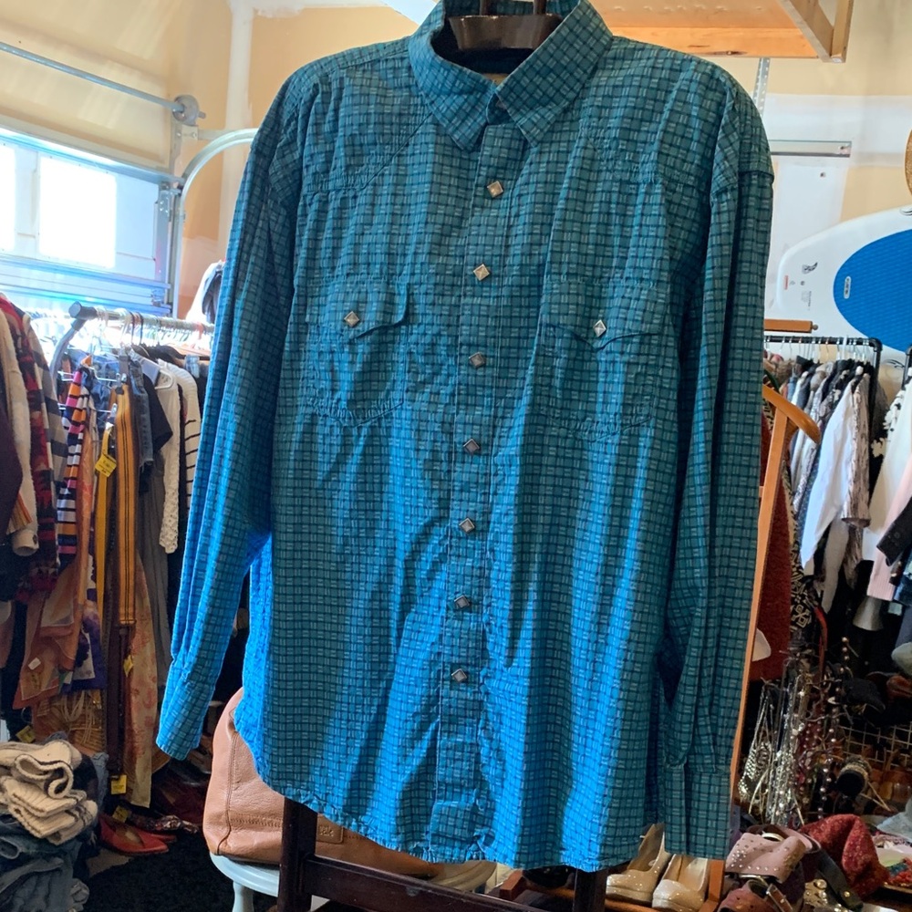 Blue Checkered Button-Up Shirt - Picture 6 of 9